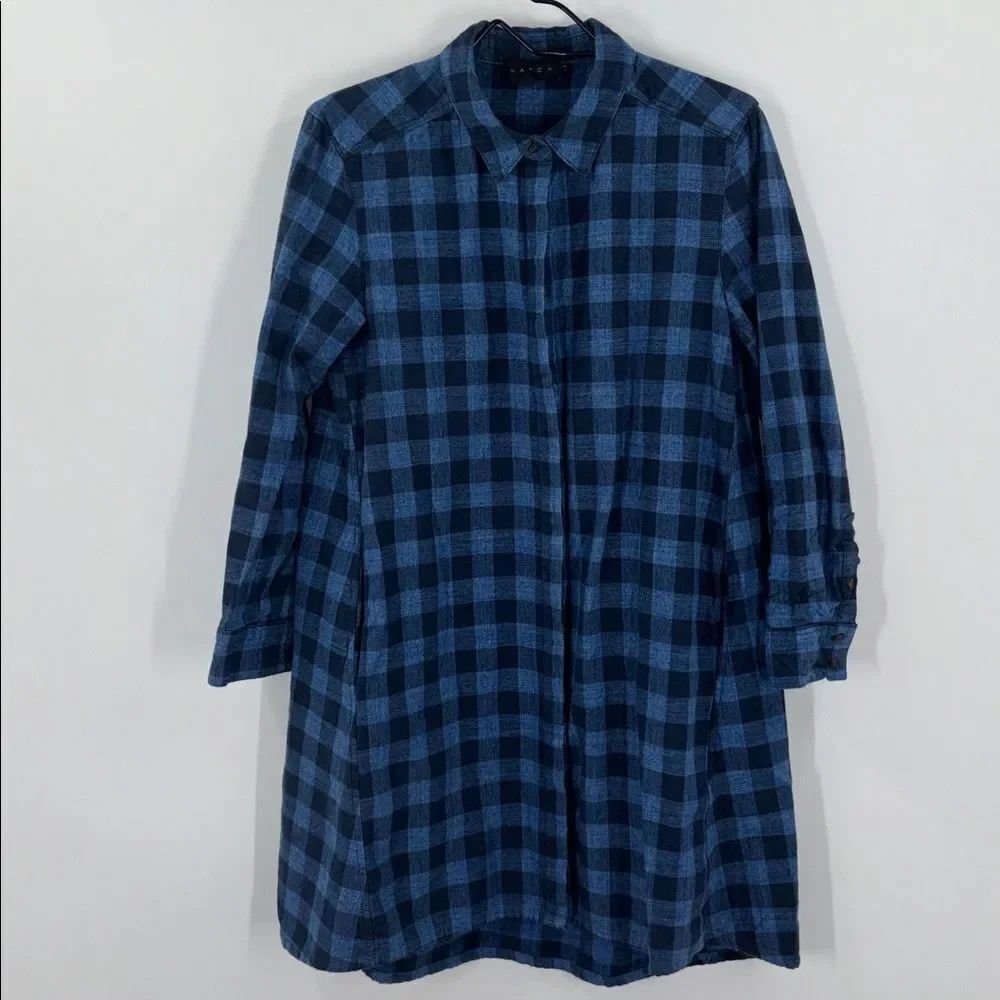 Hatch Blue Flannel Button Up Shirt Tunic Dress Maternity Hatch Size 1